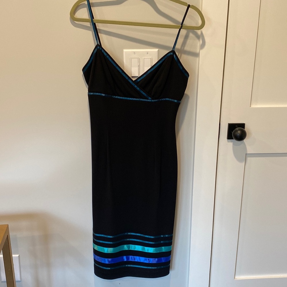 Vintage Adrianna Papel boutique black and turquoise strappy dress beautiful